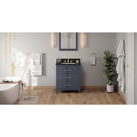 Jeffrey Alexander 30In. Blue Steel Katara Vanity, Black Granite Vanity Top, Undermount Rectangle Bowl VKITKAT30BSBGR